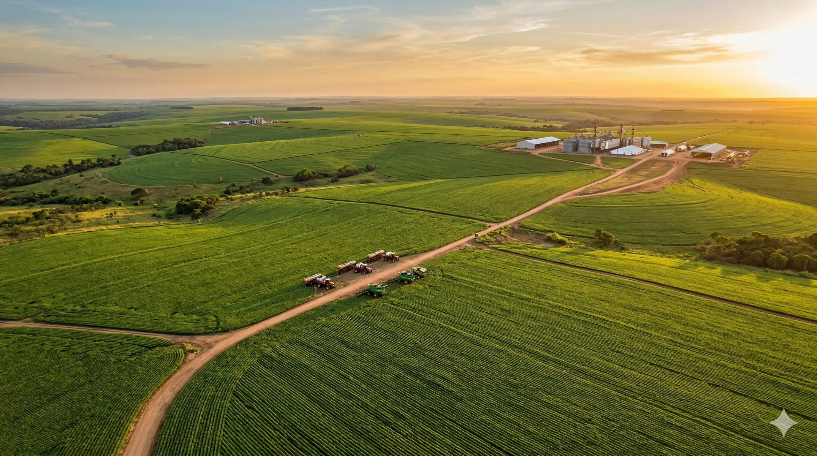 Fazenda ao entardecer vista aérea