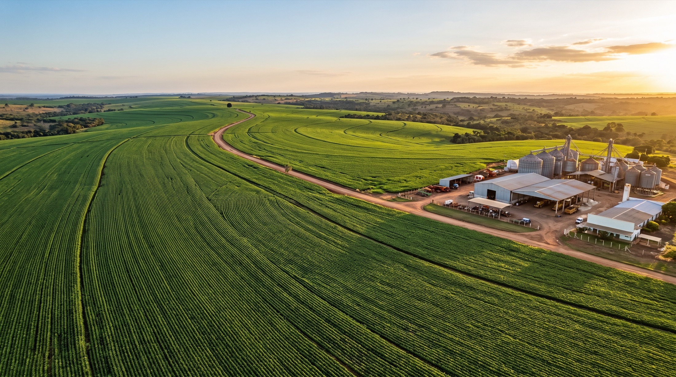 Fazenda ao entardecer vista aérea